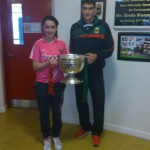 Eddie Doran (team player) with the Cup the  children of the school